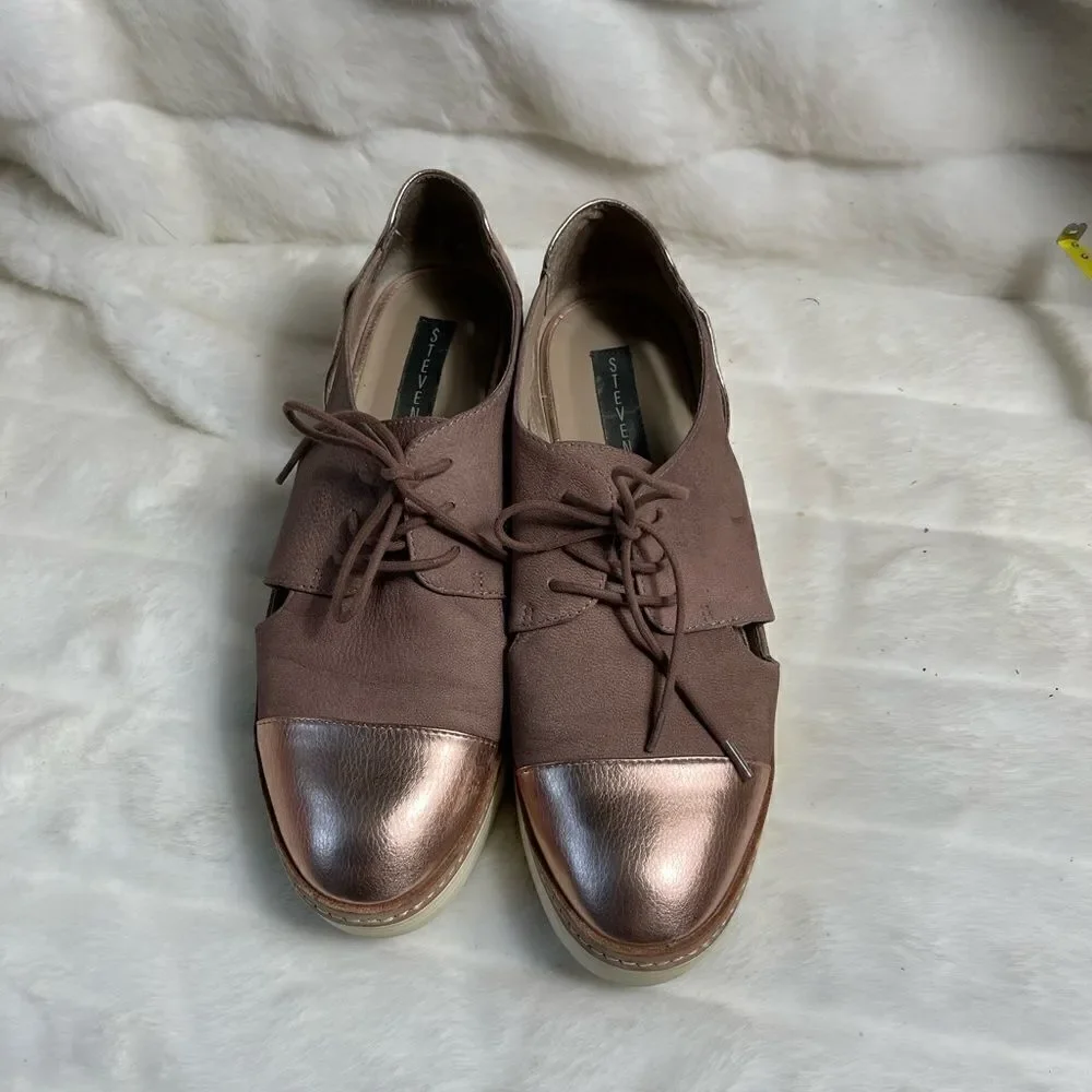 Steven by Steve Madden Pippar Rose gold Leather & PU Oxford platform shoes SZ10B